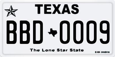 TX license plate BBD0009