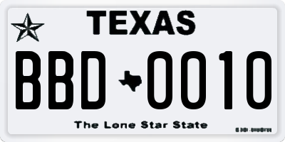 TX license plate BBD0010