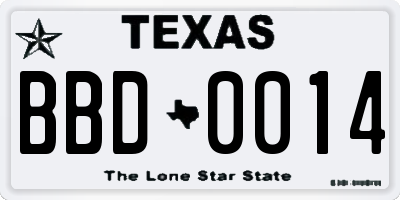 TX license plate BBD0014