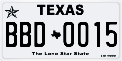 TX license plate BBD0015