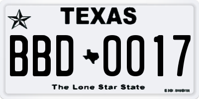 TX license plate BBD0017
