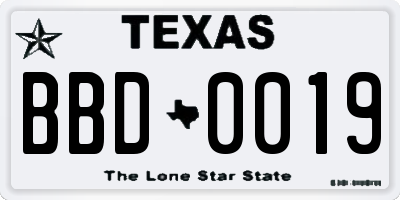 TX license plate BBD0019