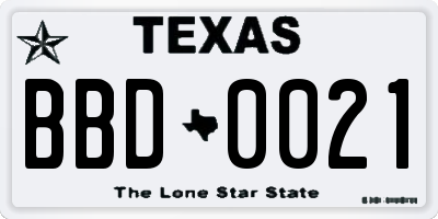 TX license plate BBD0021