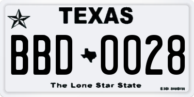 TX license plate BBD0028