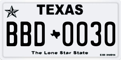 TX license plate BBD0030