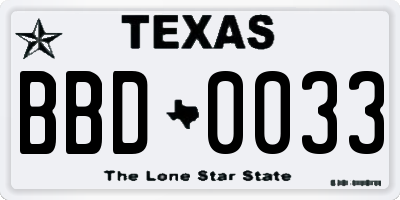 TX license plate BBD0033