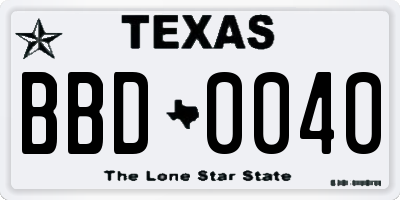 TX license plate BBD0040