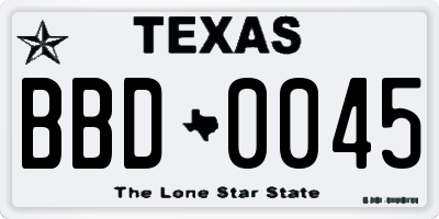 TX license plate BBD0045
