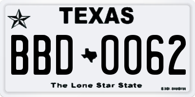 TX license plate BBD0062