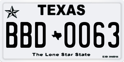 TX license plate BBD0063