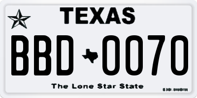 TX license plate BBD0070