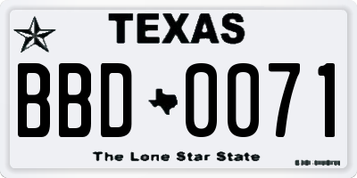 TX license plate BBD0071