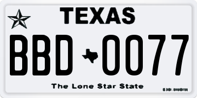 TX license plate BBD0077