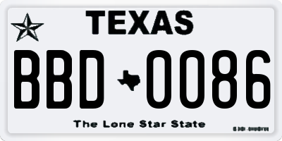 TX license plate BBD0086