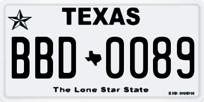 TX license plate BBD0089