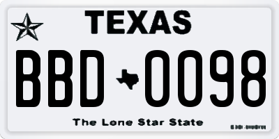 TX license plate BBD0098