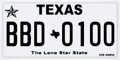 TX license plate BBD0100