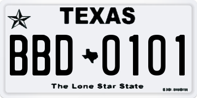 TX license plate BBD0101