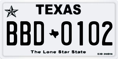 TX license plate BBD0102