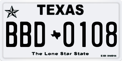 TX license plate BBD0108
