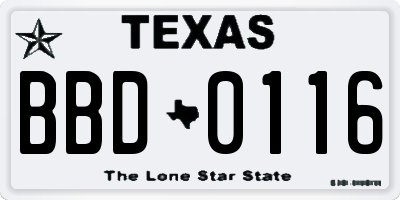 TX license plate BBD0116