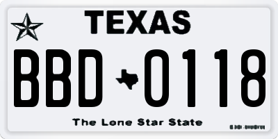 TX license plate BBD0118