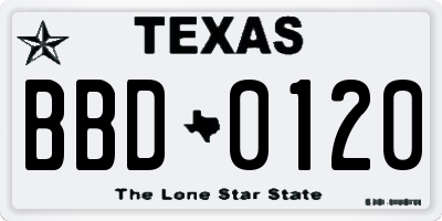 TX license plate BBD0120