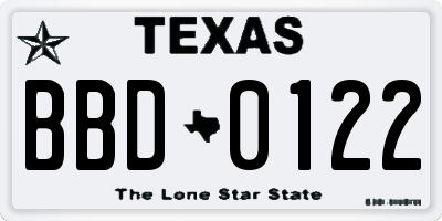 TX license plate BBD0122