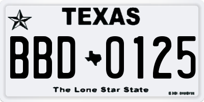 TX license plate BBD0125