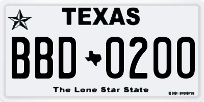 TX license plate BBD0200
