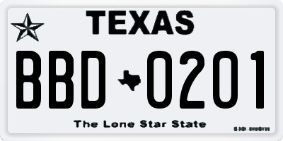 TX license plate BBD0201