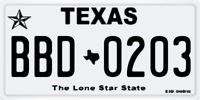 TX license plate BBD0203