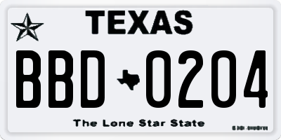 TX license plate BBD0204