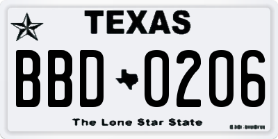TX license plate BBD0206