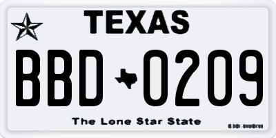 TX license plate BBD0209