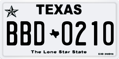 TX license plate BBD0210