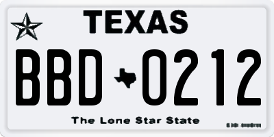 TX license plate BBD0212