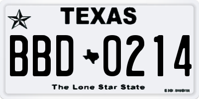 TX license plate BBD0214