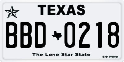 TX license plate BBD0218