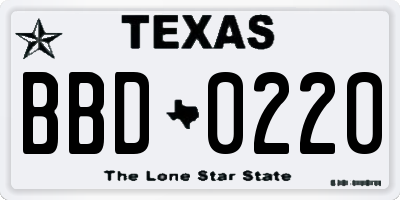 TX license plate BBD0220