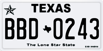 TX license plate BBD0243