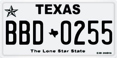 TX license plate BBD0255