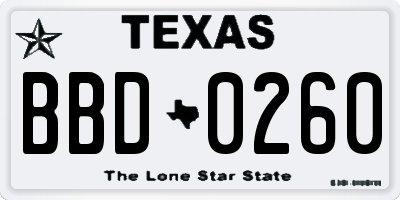 TX license plate BBD0260