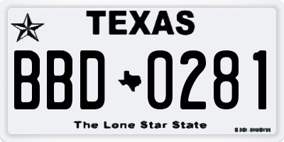 TX license plate BBD0281