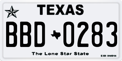TX license plate BBD0283