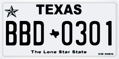 TX license plate BBD0301