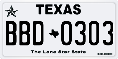 TX license plate BBD0303