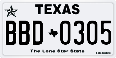 TX license plate BBD0305