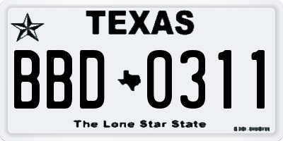 TX license plate BBD0311