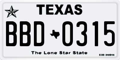 TX license plate BBD0315